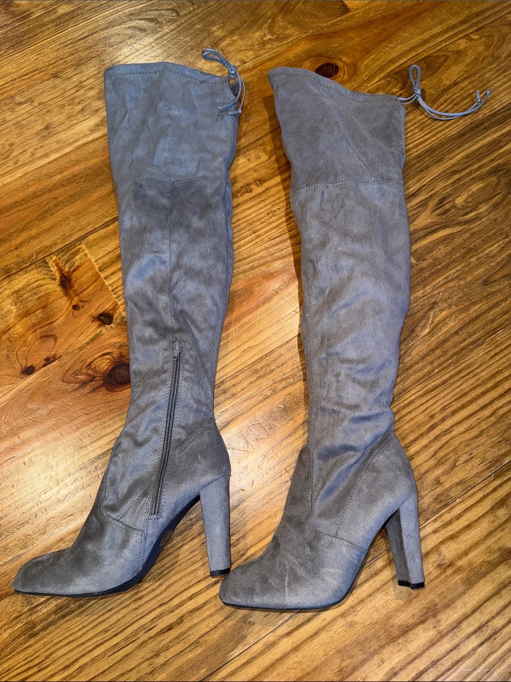 Over-the-Knee Gray Suede Heel Boots